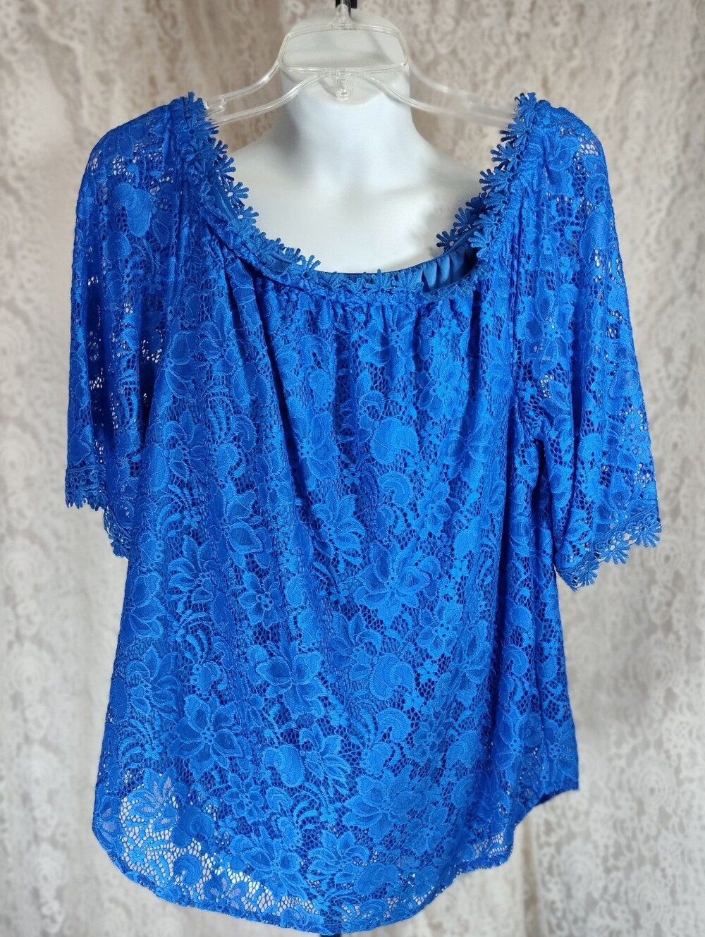 Miholl Blue Lace Off-Shoulder Women's Top
